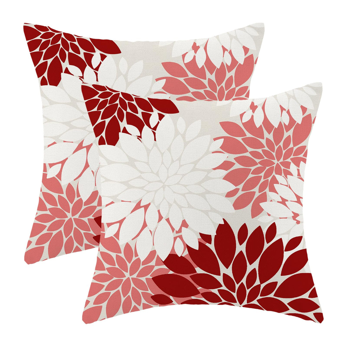 Cxmeifly Wine Red White Summer Outdoor Pillow Covers 18X18 Inch Set Of 2 Red Dahlia Floral Decor Throw Pillows Modern Geometry F