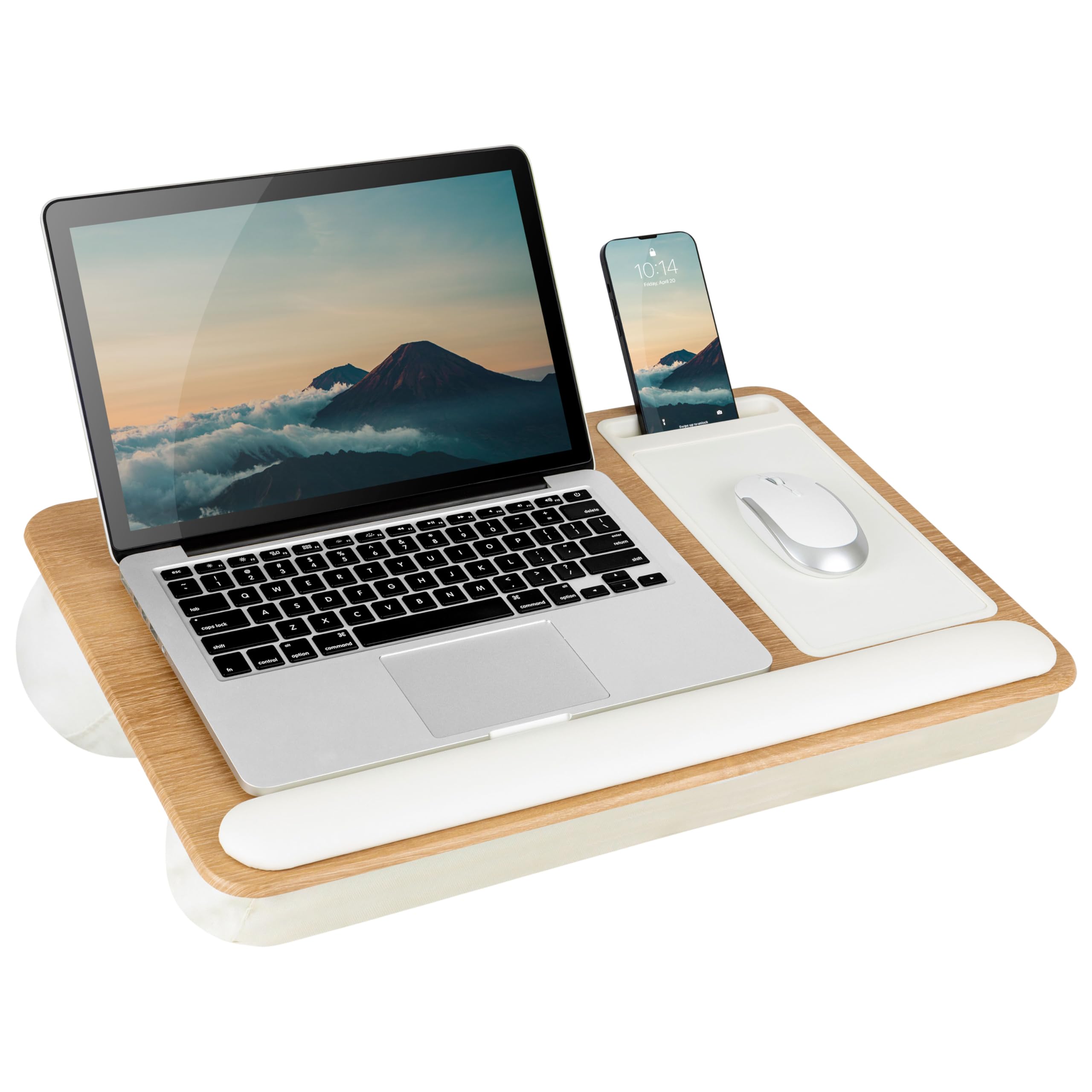 Lapgear Home Office Pro Lap Desk With Wrist Rest, Mouse Pad, And Phone Holder - White Oak Woodgrain - Fits Up To 15.6 Inch Lapto