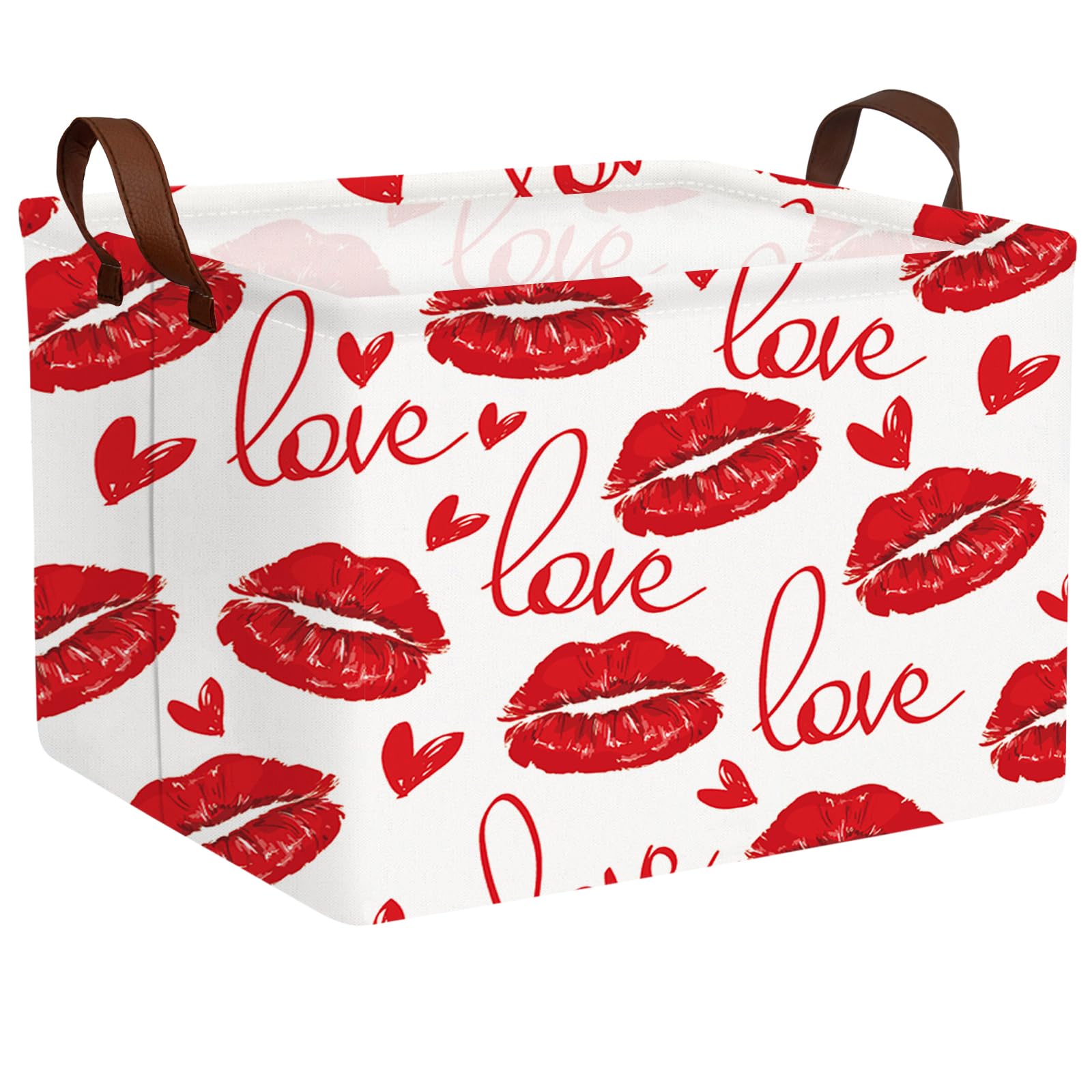 NIETEIN Cute Heart Valentine s Day Basket Gifts Empty Storage Basket for Kid and Baby Room Decor (Love Red Lips)