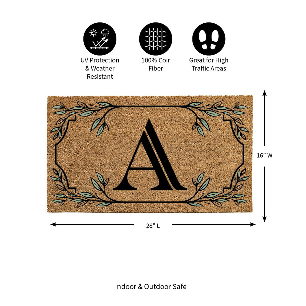 Evergreen Monogram Coir Doormat | Letter A | Front Door Mat For Outdoor Indoor Entrance | 28X16 Inches | Non-Slip Backing Doorwa