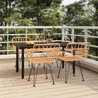 vidaXL Poly Rattan Patio Dining Set - 5 Piece Set with Weather Resistant Material, Sturdy Steel Frame, Tempered Glass Tabletop, Comfortable Chairs with Armrest and Backrest