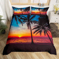 Feelyou Ocean Beach Themed Bedding Set Queen Size 3 Pcs,Tropical Sunset Beach With Palm Trees Comforter Cover,Peaceful Ocean Eve
