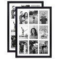 Golden State Art, 13.6x19.7 Black Photo Wood Collage Frame with Tempered Glass And White Displays (9) 4x6 Pictures, 2 Pack