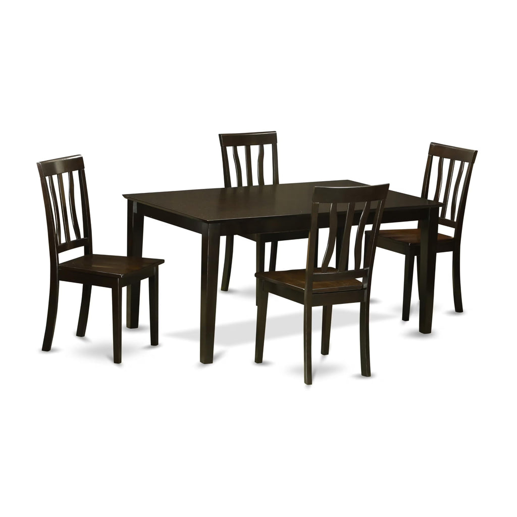 East West Furniture CAAN5-CAP-W 5 Piece Dining Room Table Set Includes a Rectangle Kitchen Table and 4 Dining Chairs, 36x60 Inch, Cappuccino