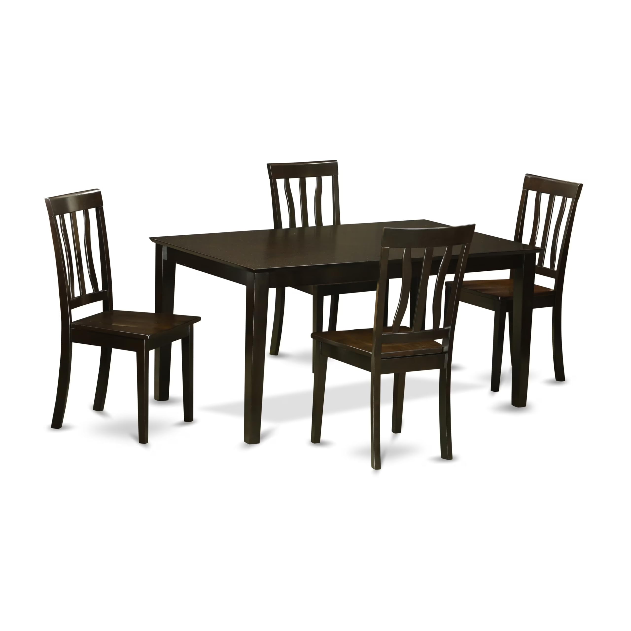 East West Furniture CAAN5-CAP-W 5 Piece Dining Room Table Set Includes a Rectangle Kitchen Table and 4 Dining Chairs, 36x60 Inch, Cappuccino