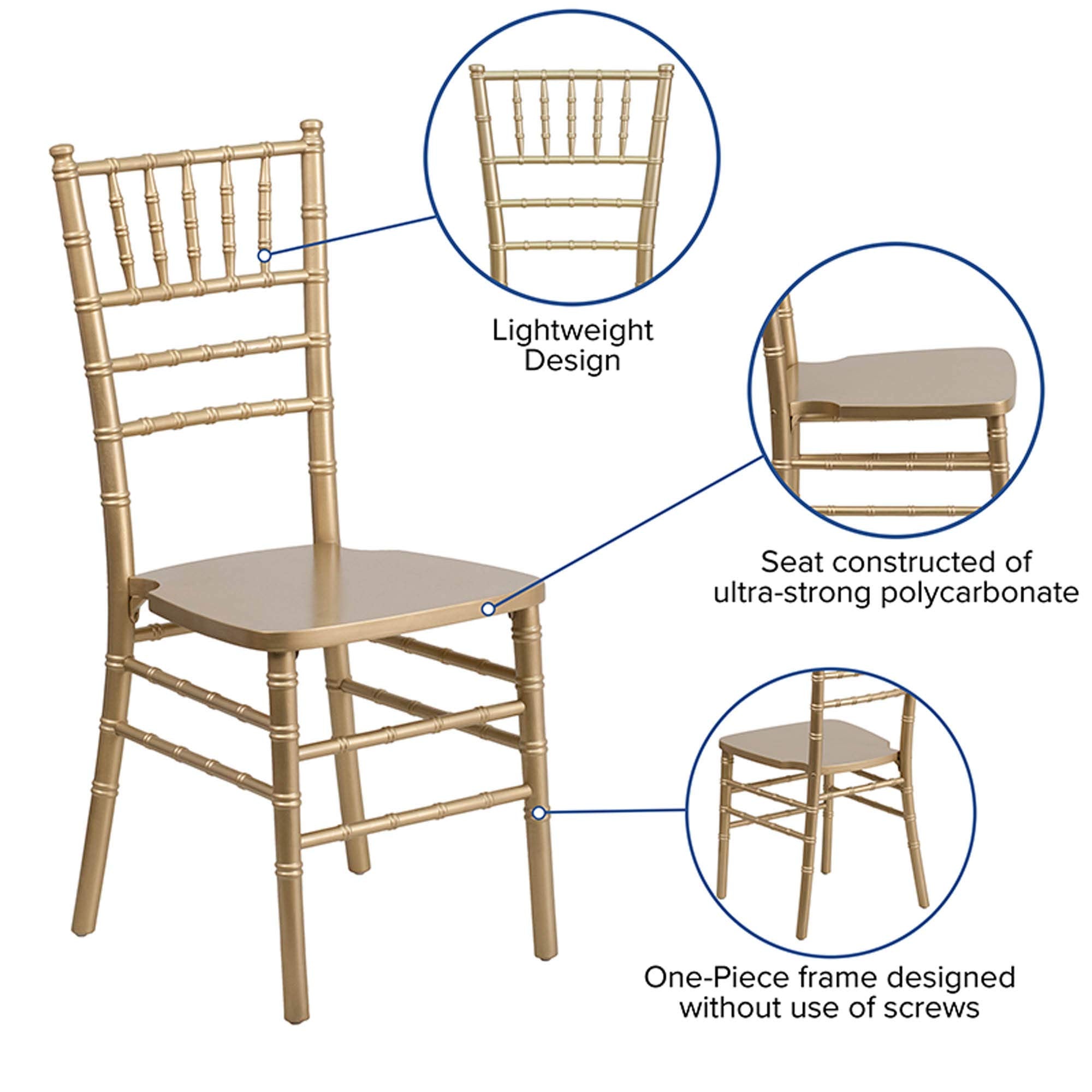 Flash Furniture Hercules Series Chiavari Chair for Formal Events and Banquets, Commercial/Residential All-Occasion Event Chair, Gold