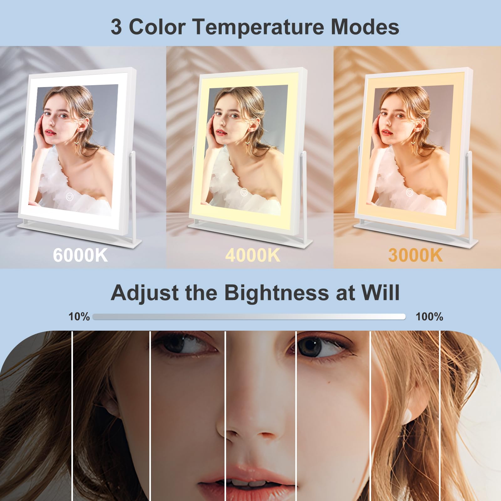 Beelux Vanity Mirror With Lights, New Hollywood Lighted Makeup Mirror With Dimmable Light, Smart Control, Memory, Adjustable War