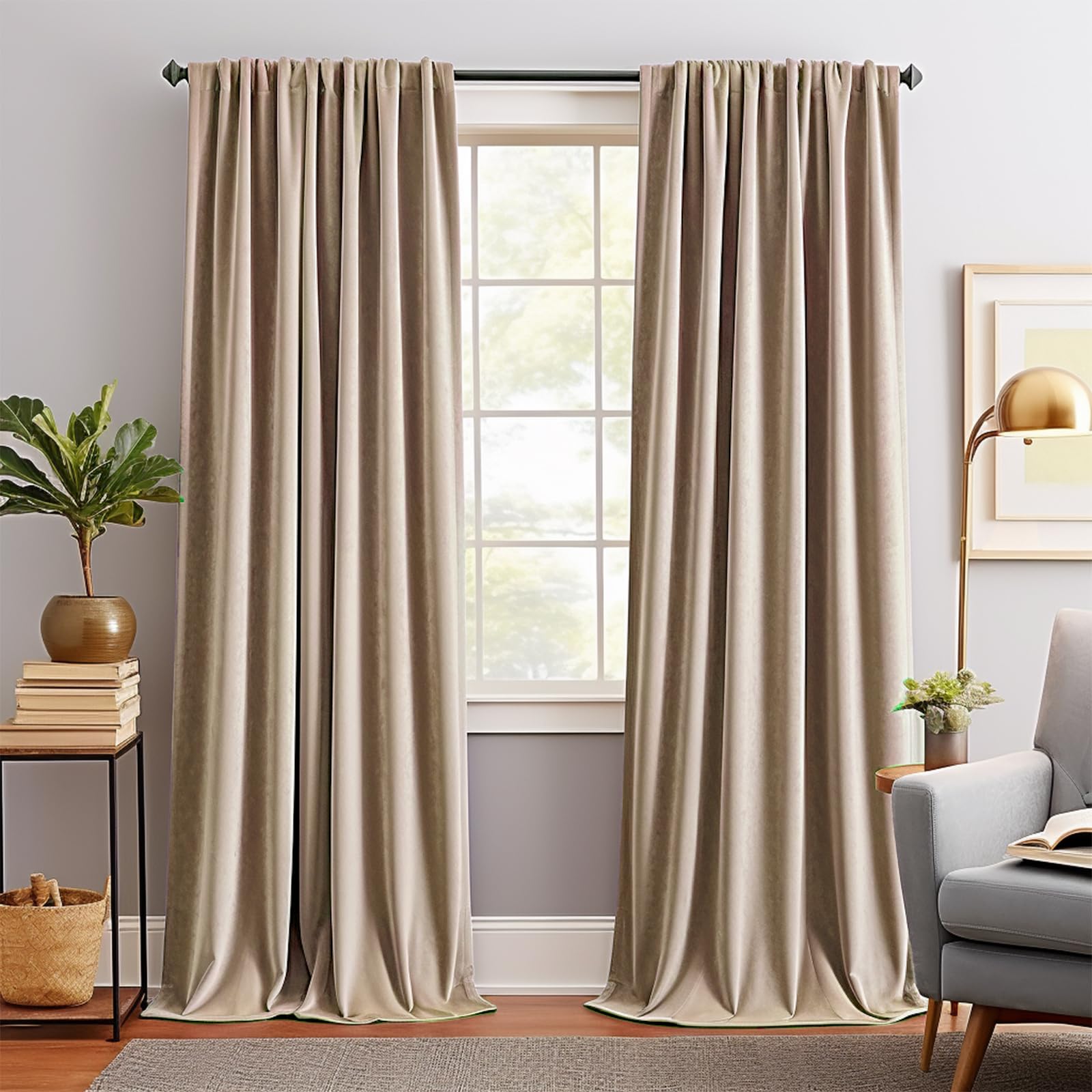 Jinchan Velvet Curtain For Living Room, Thermal Insulated Luxury Drape For Bedroom 90 Inch Long, Stylish Design Super Soft Priva