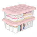 Parlynies Stackable Organization Bins, Clear/Pink, 14 Quart, Set of 2