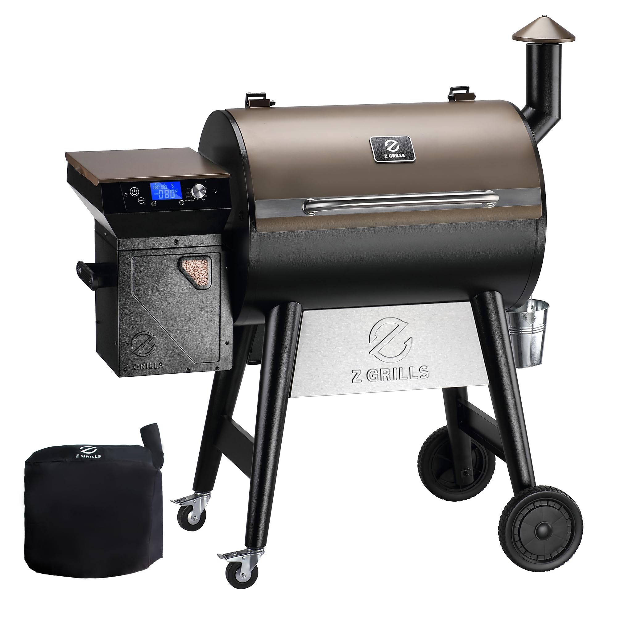 Z Grills Wood Pellet Grill Smoker With Pid 2.0 Controller, 700 Cooking Area, Meat Probes, Rain Cover For Outdoor Bbq, 7002C