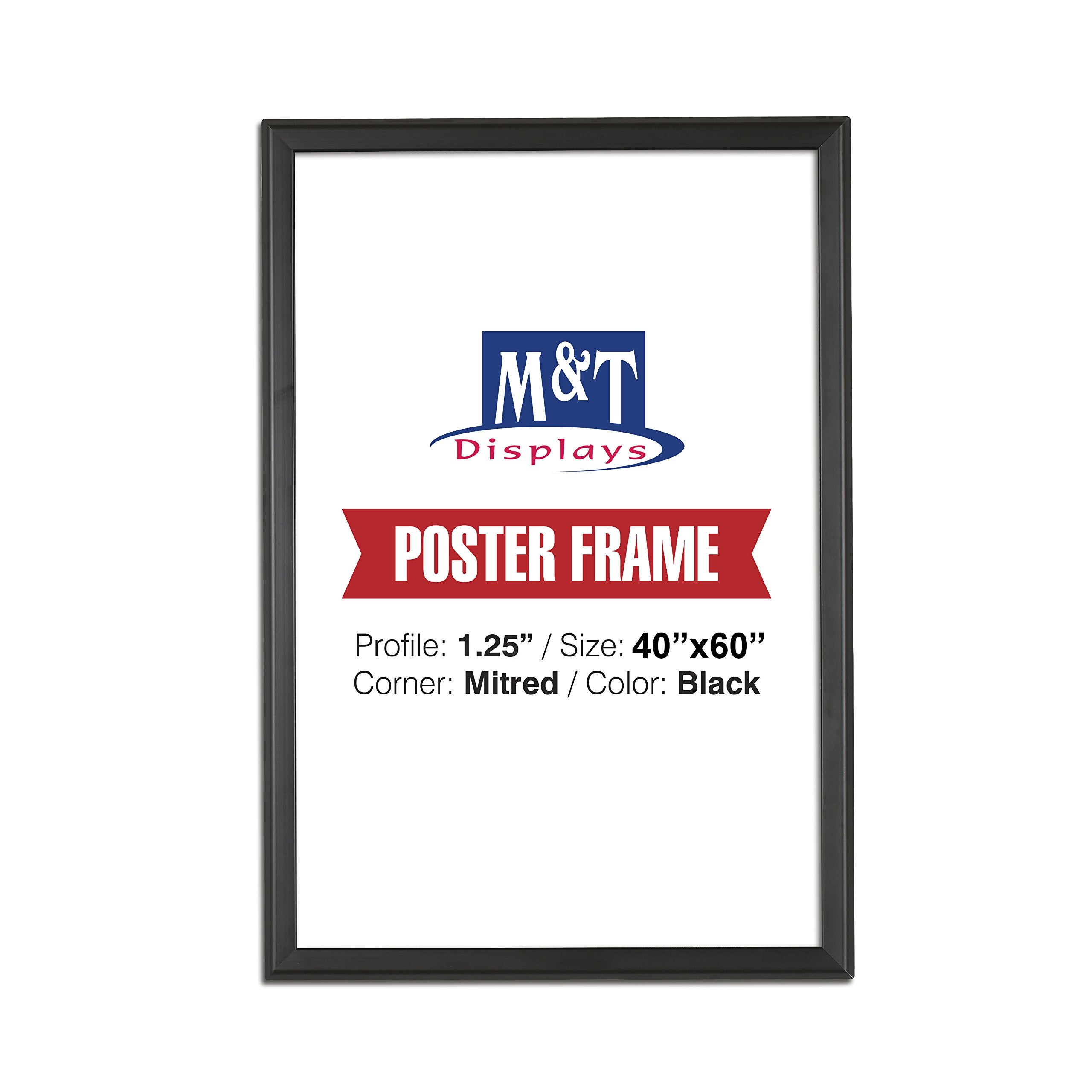 M&T Displays Snap Poster Frame 40X60 Inch Black 1.25' Aluminum Profile Front Loading Wall Mounting Photo Picture Document Certi