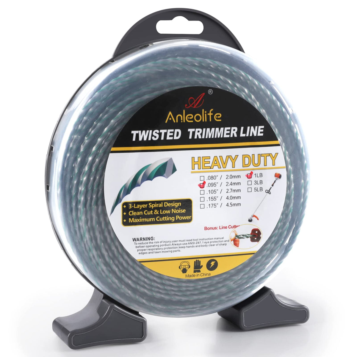 A Anleolife 1-Pound Heavy Duty Twisted .095-Inch-By-393-Ft Dual Core String Spiral Trimmer Line Donut,With Bonus Line Cutter