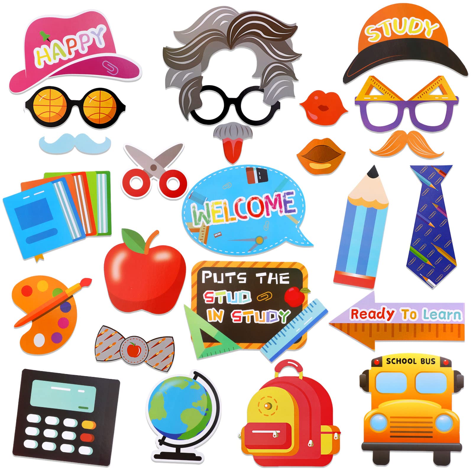 HOWAF Back to School Photo Booth Props, 25 Pieces First Day of School Party Decorations for Kindergarten Kids and Teens, Cute Se