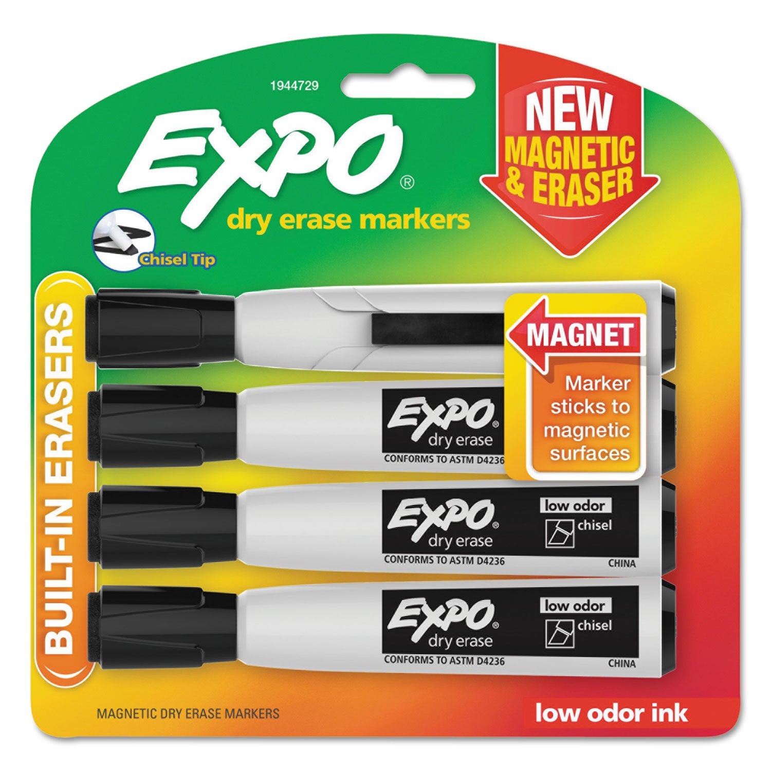 Expo 1944729 Magnetic Dry Erase Marker Chisel Tip Black 4/Pack