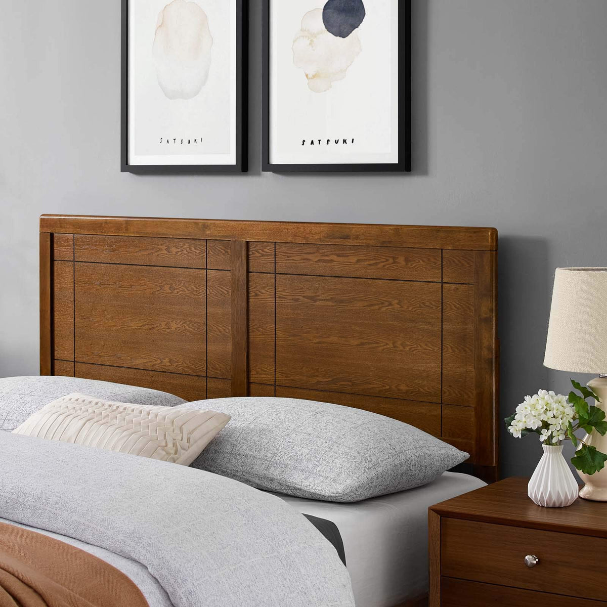 Modway Mod-6221-Wal Archie Full Wood Headboard, Walnut