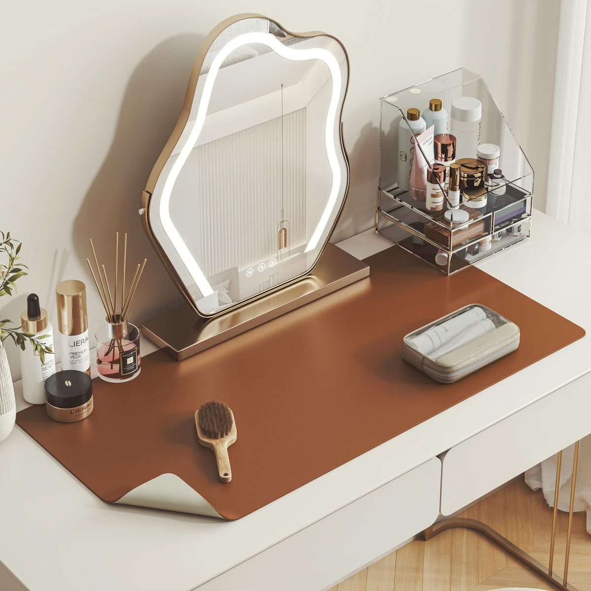 Dawntrees Makeup Mat For Vanity,23.6'X11.8',Dual-Sided Leather Vanity Mat, Easy To Clean, Waterproof And Oilproof,Desk Pad Mat