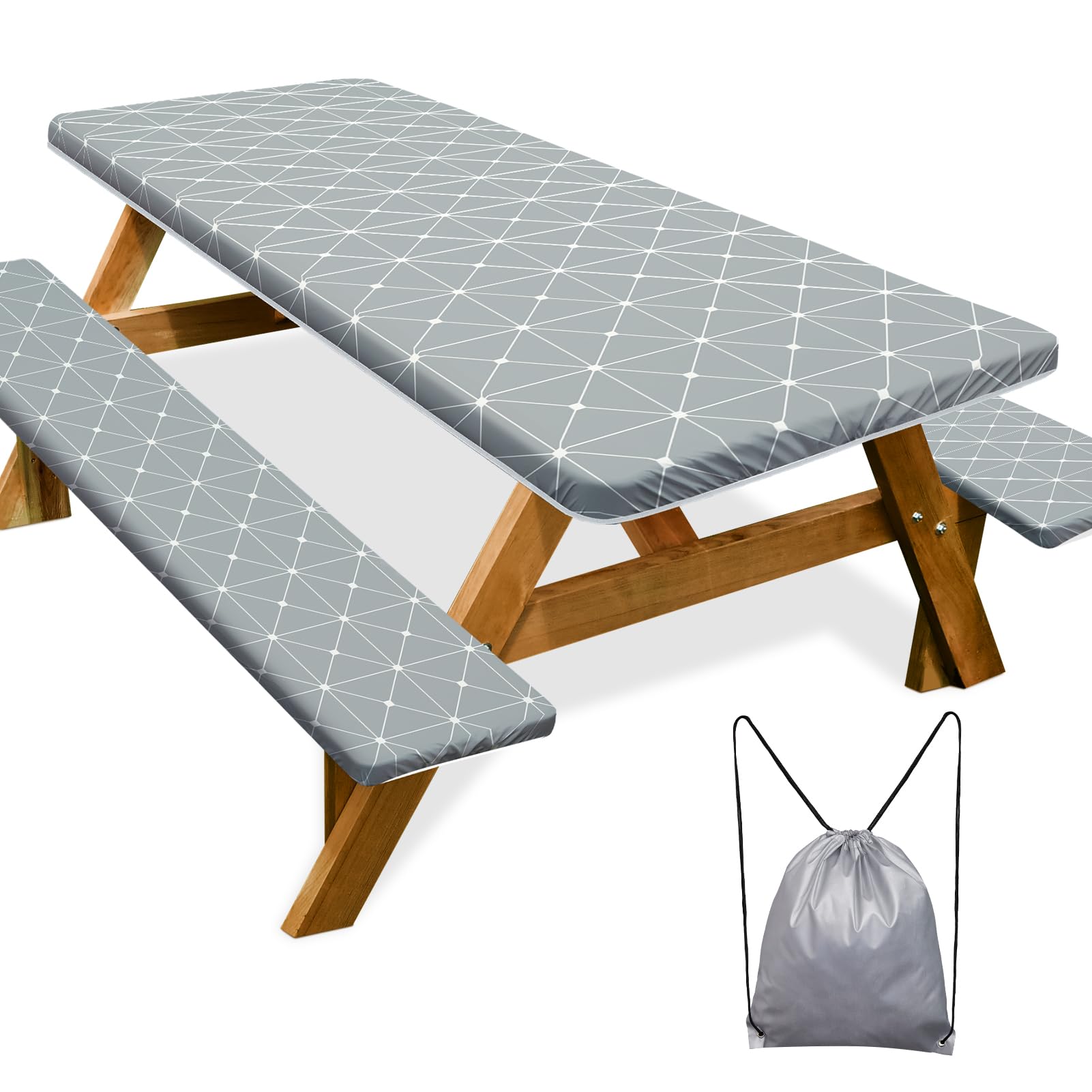 Picnic Table Cover With Bench Covers 6Ft Fitted Camping Tablecloth Waterproof For Outdoor Rectangle Tables And Seats, 72 Inch, G