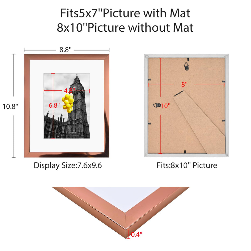 Bsrhome 8X10 Picture Frame 2 Pack, Made Of High Definition Plexiglass For 8 X 10 Rose Gold Frames,Display Pictures 5X7 With Mat,