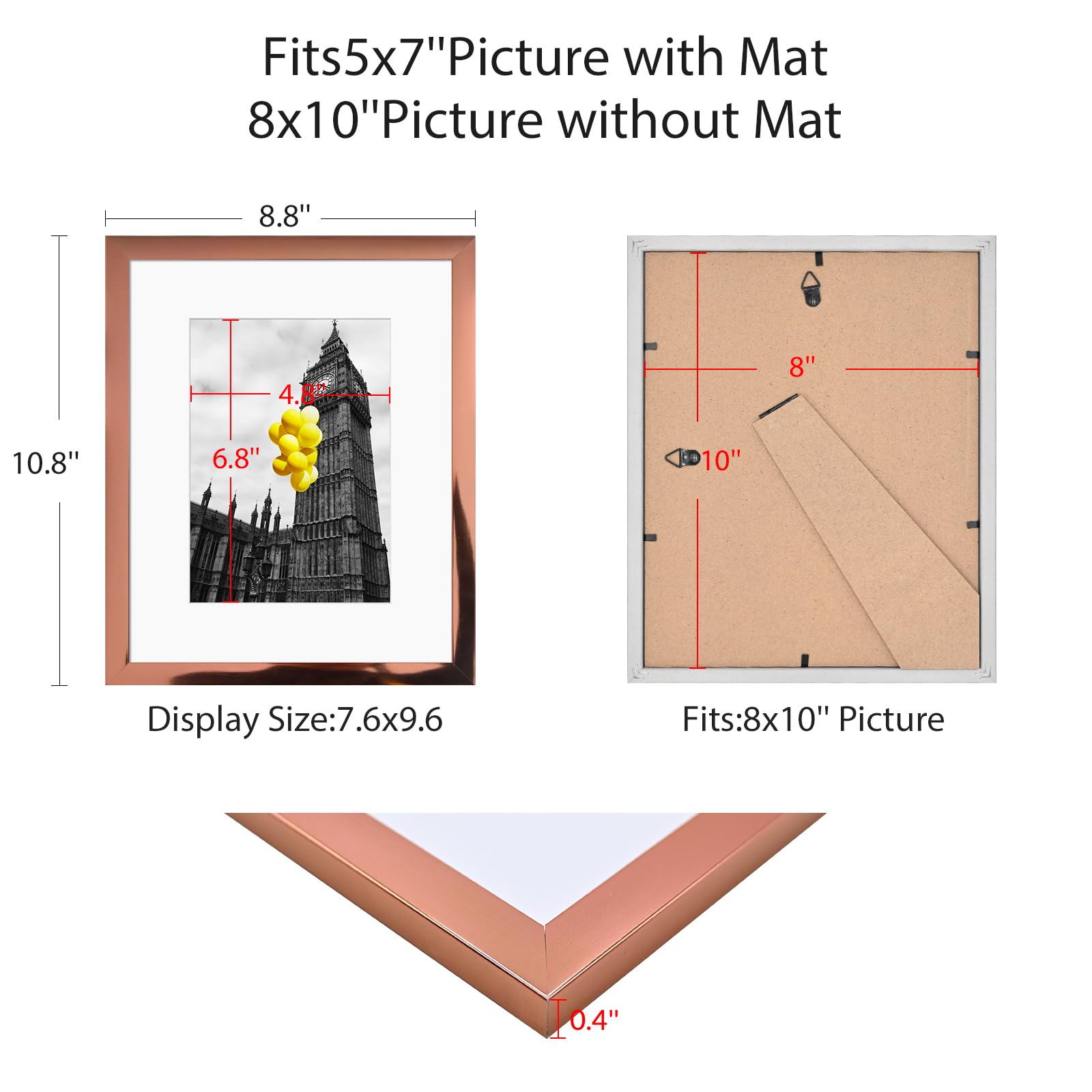 Bsrhome 8X10 Picture Frame 2 Pack, Made Of High Definition Plexiglass For 8 X 10 Rose Gold Frames,Display Pictures 5X7 With Mat,