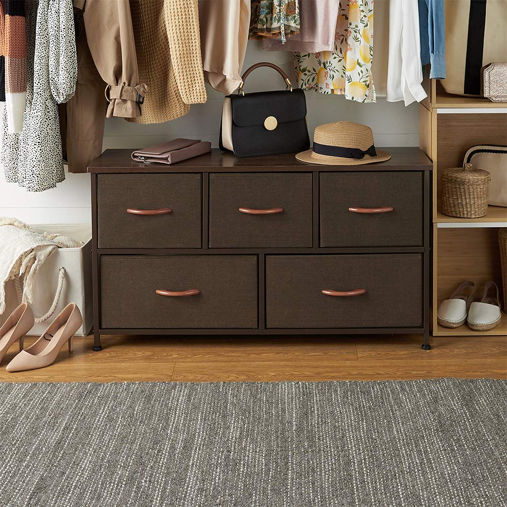 Azl1 Life Concept Extra Wide Dresser Storage Tower With Sturdy Steel Frame, 5 Drawers Of Easy-Pull Fabric Bins, Organizer Unit For Bedroom, Hallway, Entryway, Coffee