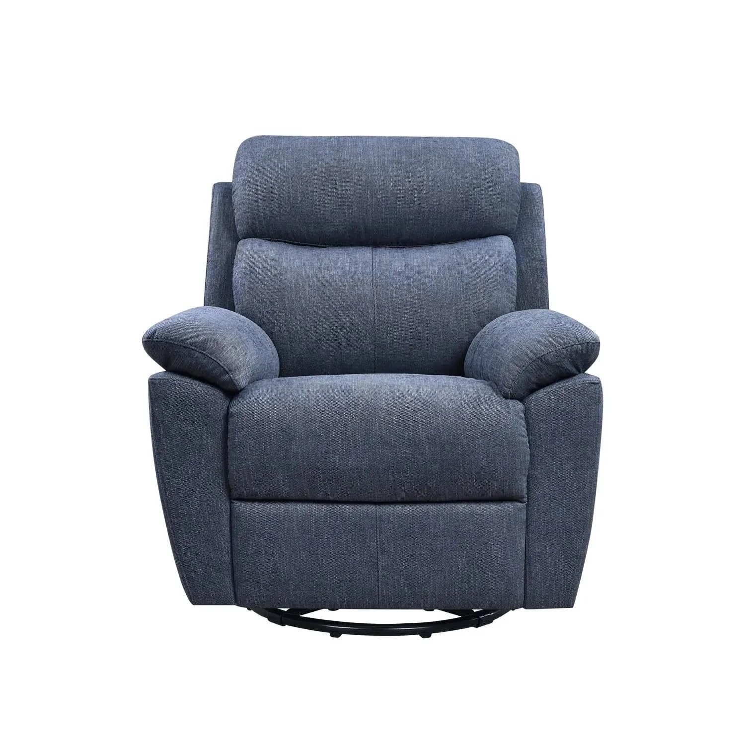 HomeRoots 35.43" X 39.37" X 39.8" Blue Fabric Glider & Swivel Power Recliner with USB Port