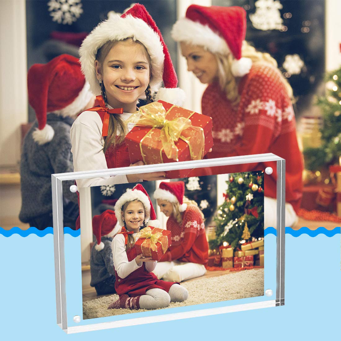 Ilyxy 2 Pack Acrylic Frame 5X7, 20% Thicker, 24Mm Thick Frameless Clear Picture Frame, Double Sided Magnetic Photo Frame, Free S