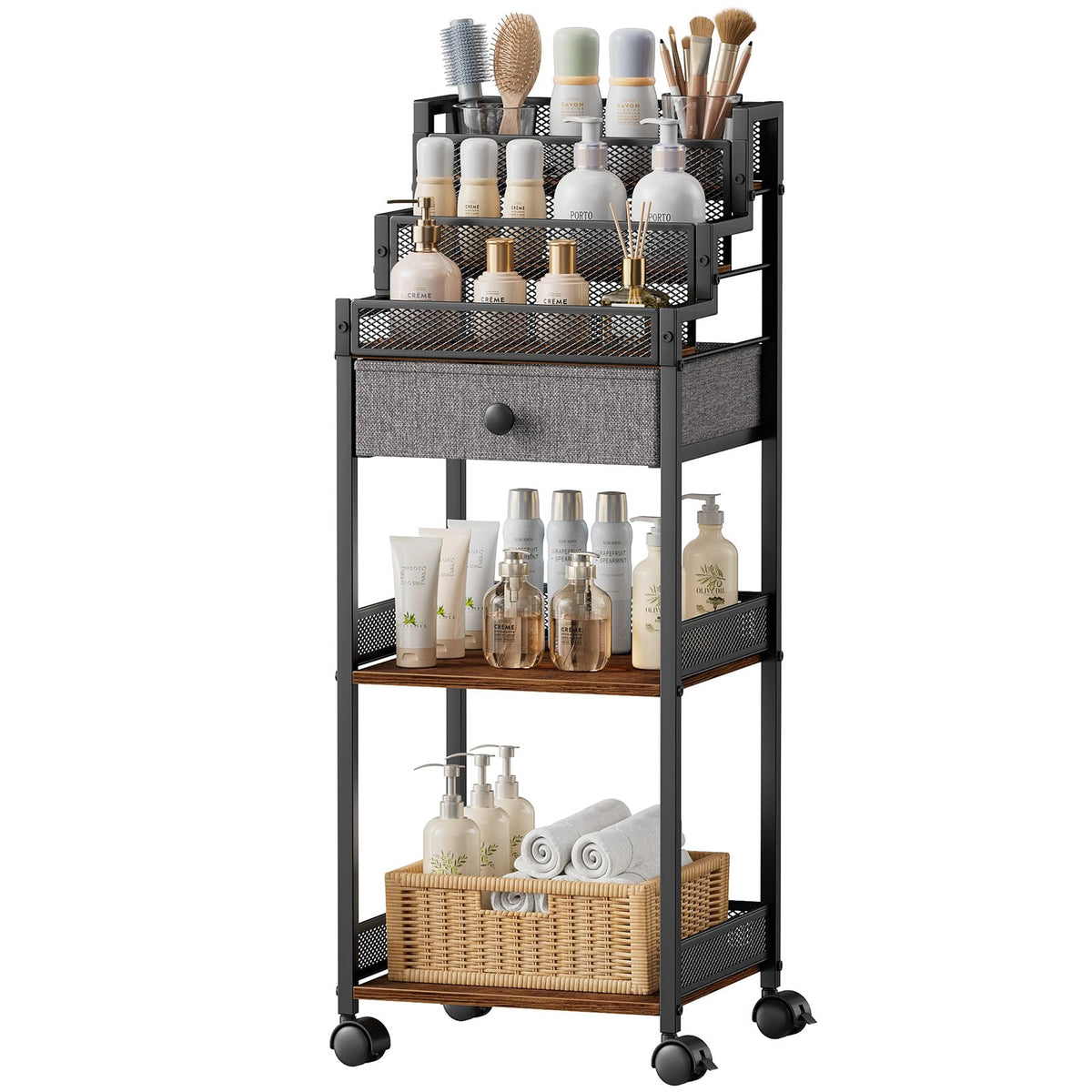 Plaviya Makeup Organizer Cart with Drawer for Vanity and Bathroom 13in