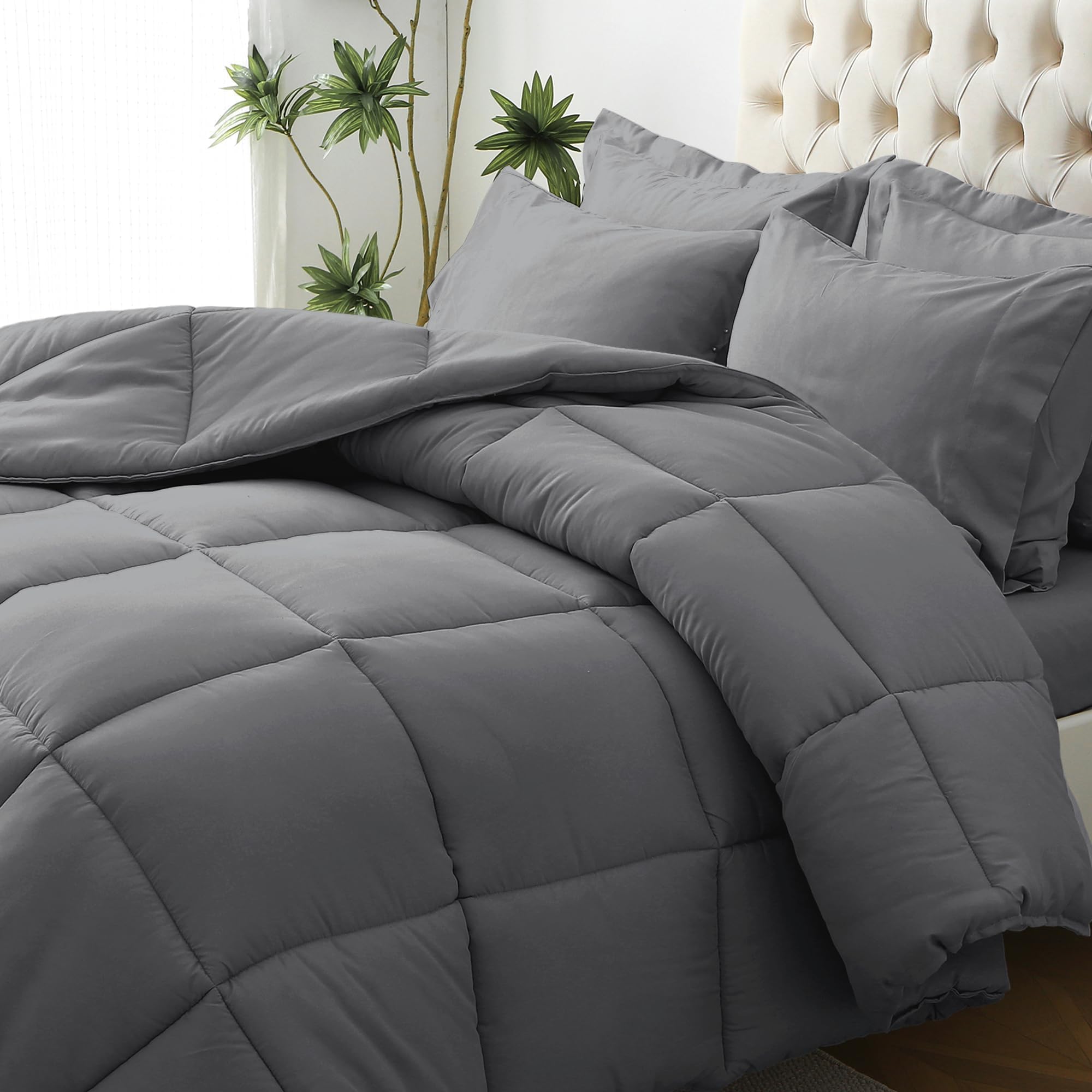 Jollyvogue Queen Comforter Set, 7-Piece Bed In A Bag Queen, Ultra-Soft Comforters Queen Size, Queen Size Comforter Sets, Goose D