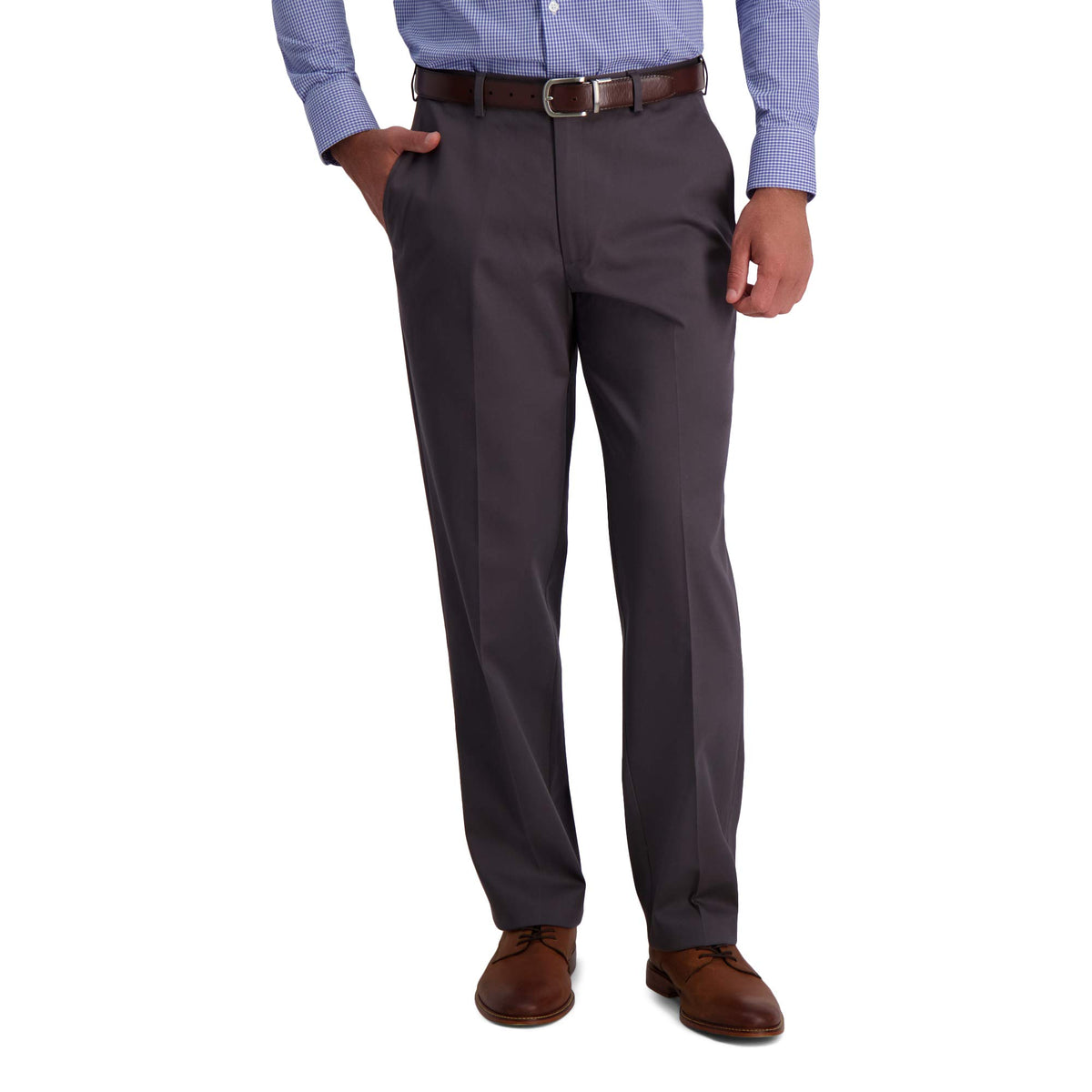 Haggar Mens Iron Free Premium Khaki Classic Fit Flat Front Expandable Waist Casual Pant Regular And Big  Tall Sizes, Dk Grey, 40