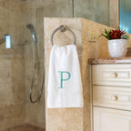 Teal Monogrammed Hand Towel For Bathroom - Initial Hotel Quality Decorative Embroidered Luxury Towel For Powder Room, Spa - Gots