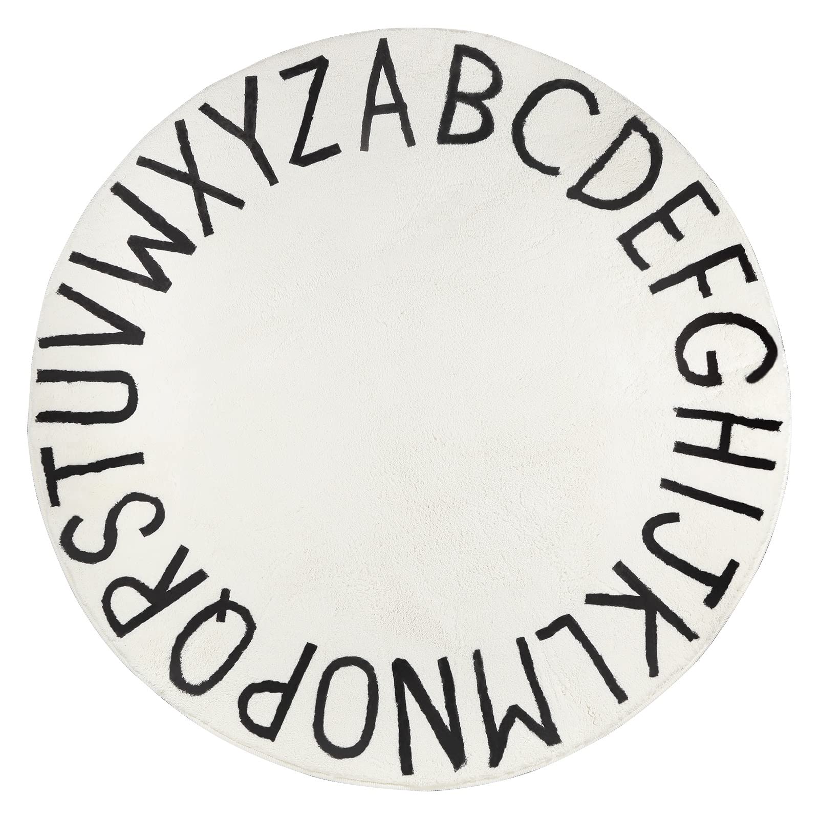 Topotdor Round Kids Play Rug Alphabet Nursery Area Rug Extra Large Soft Crawling Play Mat For Children Toddlers Bedroom (47 Inch, Beige)