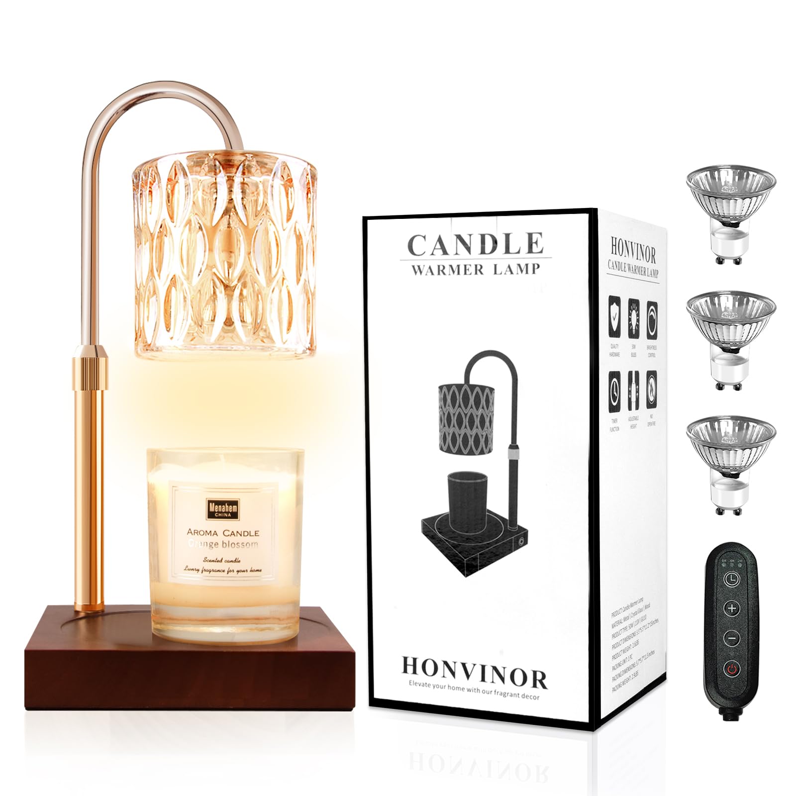 Honvinor Candle Warmer Lamp, Candle Warmer Light with Timer & Dimmer, Candle Warmer Lamp Adjustable Height, Compatible with Jar 