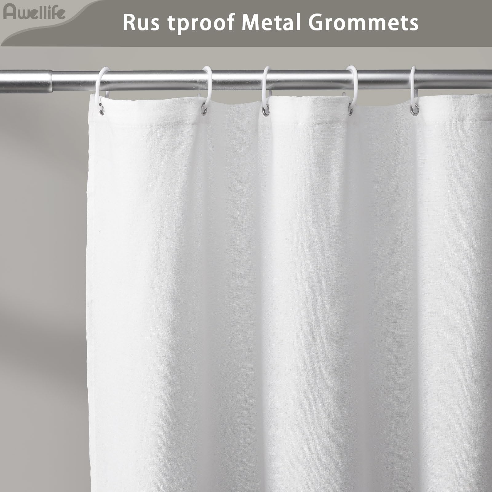 Awellife Farmhouse Shower Curtain For Bathroom Linen And Cotton Woven Fabric Country Rustic Style Shower Curtain Set (White & Grey, 72' L X 72' W)