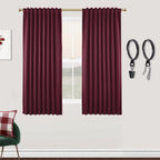 SHINELAND Wine Red Burgundy Curtains 63 Inch Length for Bedroom 2 Panels Winter Thermal Blackout Curtains for Kitchen