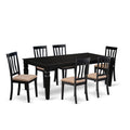 East West Furniture LGAN7-BLK-C 7 Piece Kitchen Table Set Consist of a Rectangle Dining Table with Butterfly Leaf and 6 Linen Fabric Dining Room Chairs, 42x84 Inch, Black