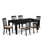 East West Furniture LGAN7-BLK-C 7 Piece Kitchen Table Set Consist of a Rectangle Dining Table with Butterfly Leaf and 6 Linen Fabric Dining Room Chairs, 42x84 Inch, Black