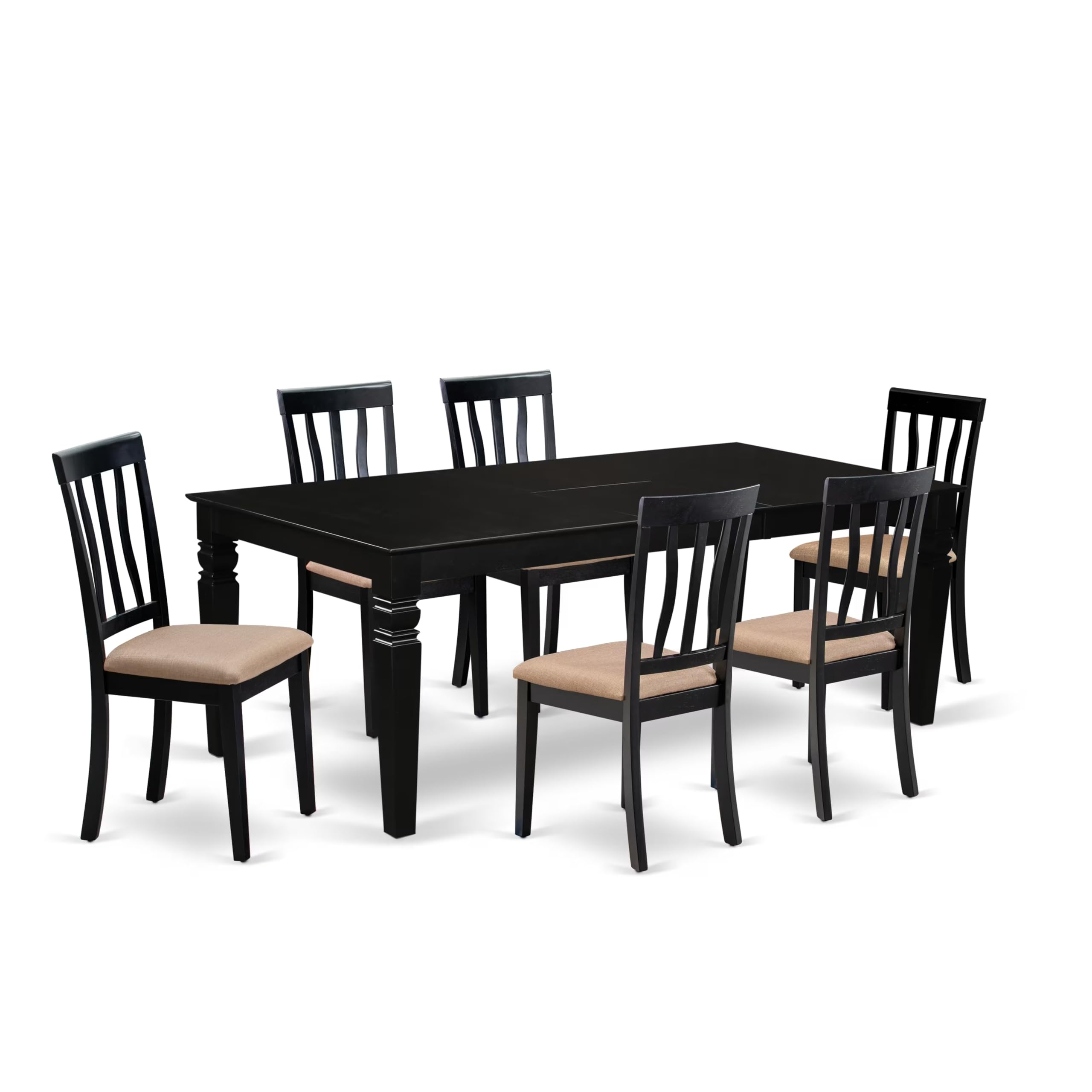 East West Furniture LGAN7-BLK-C 7 Piece Kitchen Table Set Consist of a Rectangle Dining Table with Butterfly Leaf and 6 Linen Fabric Dining Room Chairs, 42x84 Inch, Black