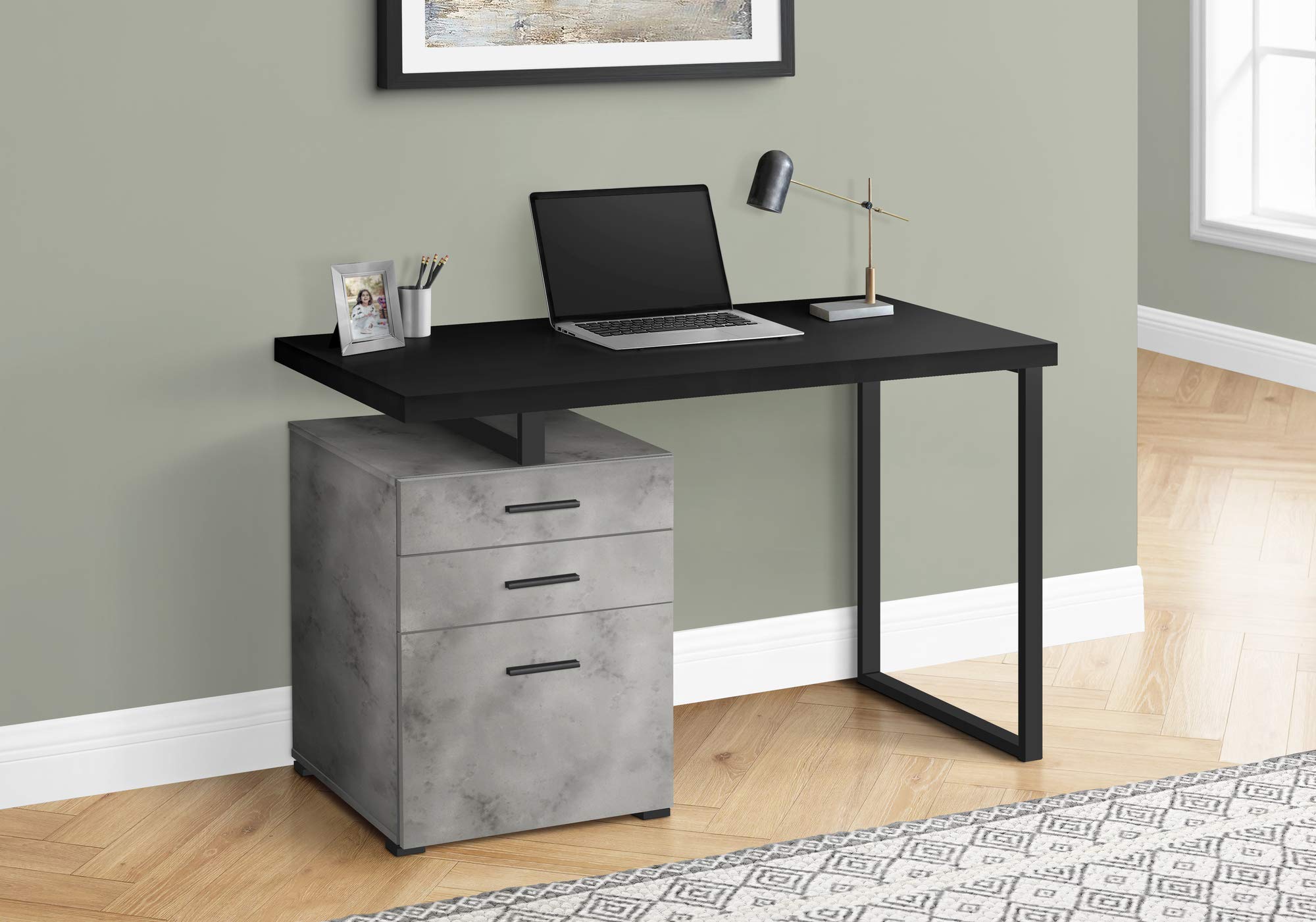 Monarch Specialties I 7647 Computer Desk, Home Office, Laptop, Left, Right Set-Up, Storage Drawers, 48&quot; L, Work, Metal, Laminate, Grey, Black, Contemporary