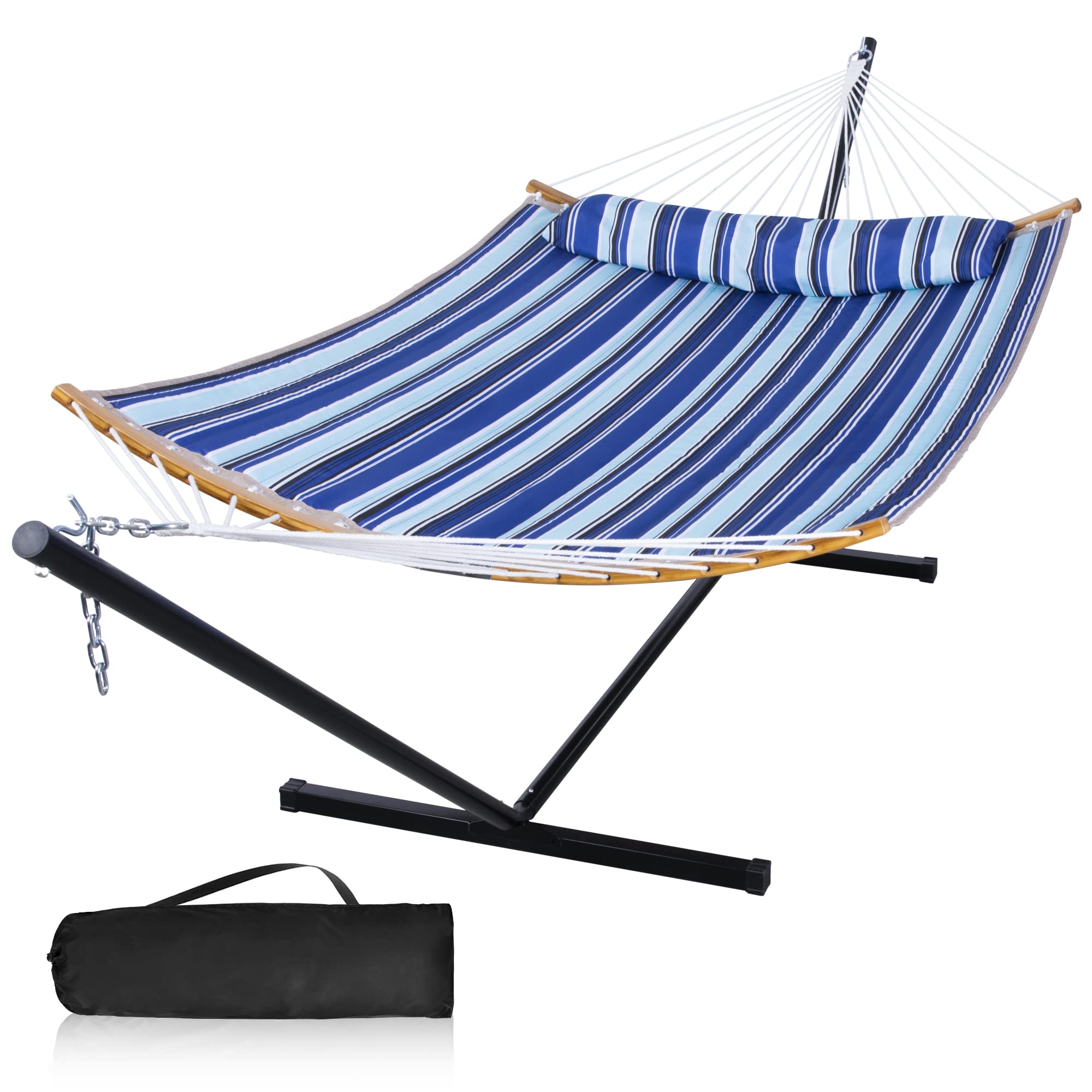 Mansion Home 12 Ft Yard Hammock With Stand, 2 Person Hammock Freestanding With Curved Spreader Bar, Large Hammocks For Outside W