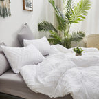 Clothknow White Comforter Set Queen 3Pcs Jacquard Bedding Comforter Sets White Tufted Queen Comforter Shabby Chic Comforter Soft