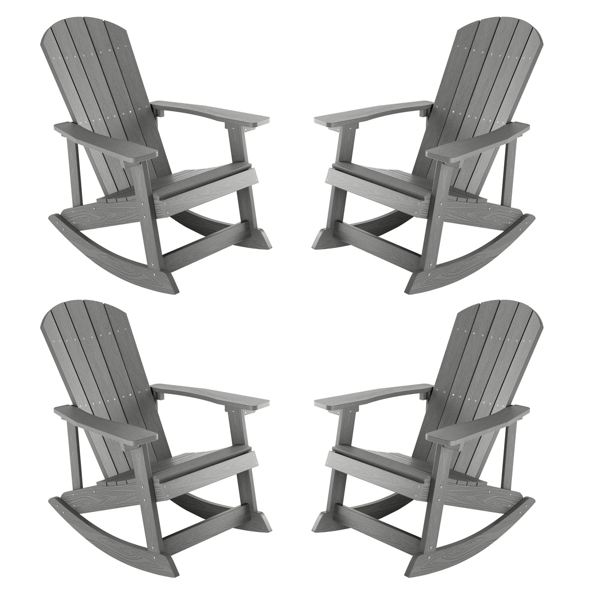 Yefu Outdoor Rocking Chair Set Of 4,Adirondack Rocking Chair,Patio Rocker Chair With Wide Back,Oversized Rocker Chair Look Like Real Wood, For Lawn, Porch, Backyard, Indoor And Garden(Grey)