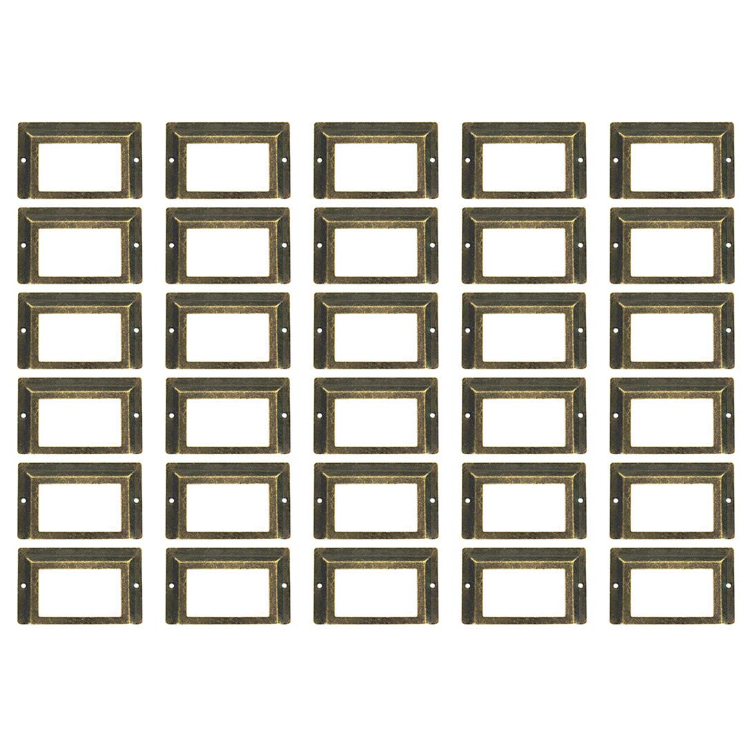 Weichuan 100Pcs 1.7Cm X6Cm Antique Brass Label Holders Iron Card Frame With Screws For Office Library Cabinet Shelves Drawer Nam