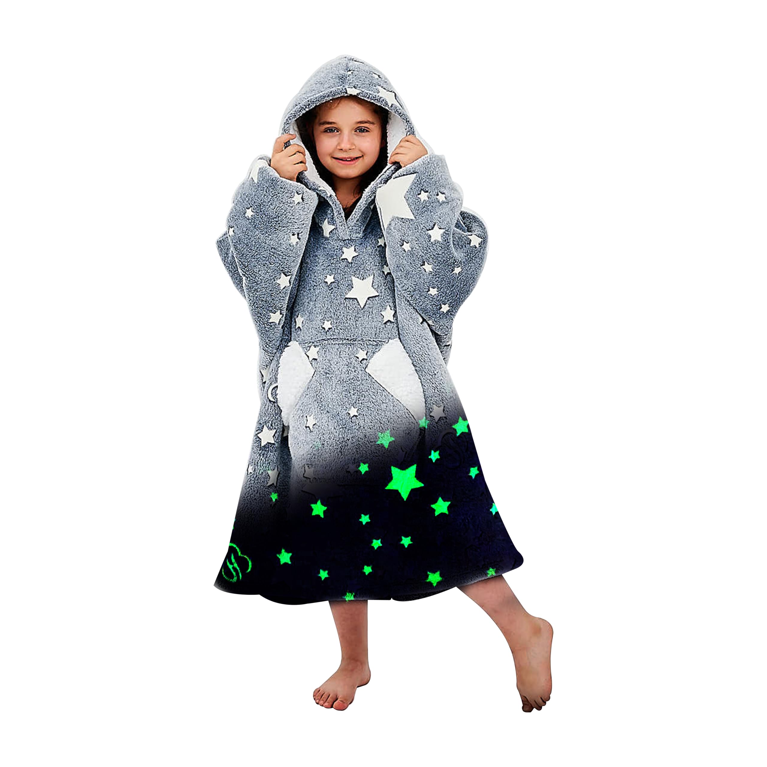 Ramees Wearable Blanket Hoodie For Kids, Sherpa Oversized Sweatshirt Blanket Flannel With Hood Pocket And Sleeves