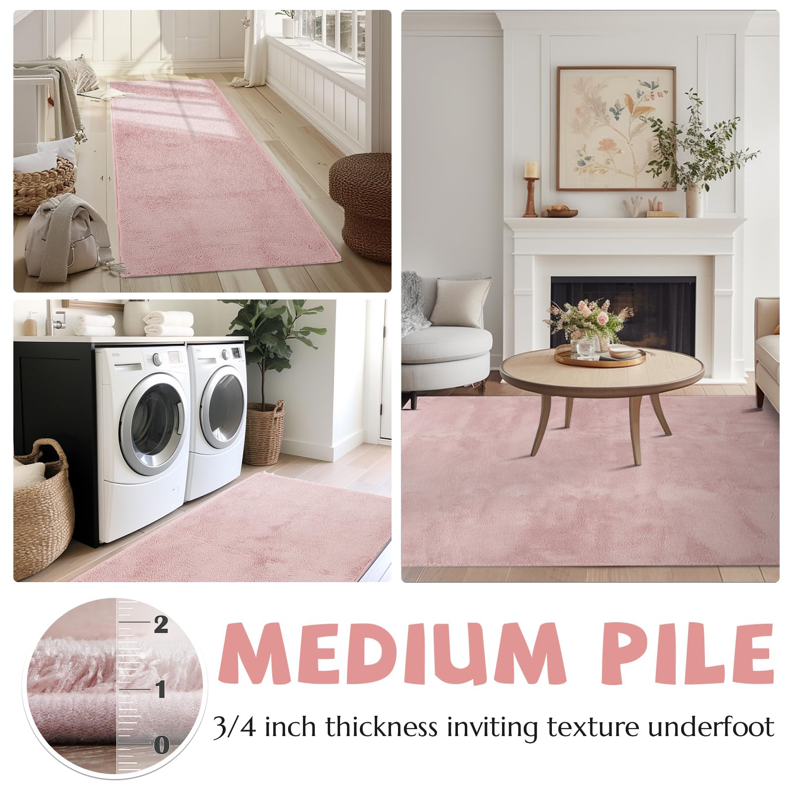 Jinchan Solid Plush Area Rug 4X6 Performance Shaggy Rug Washable Area Rug Indoor Soft Rug Modern Faux Wool Rug Cozy Non Slip Car