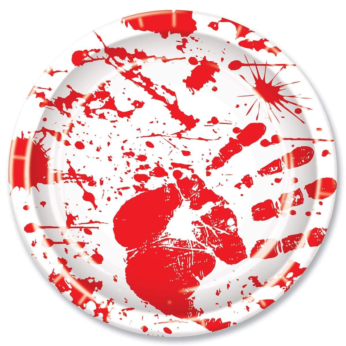 Beistle Halloween Party Decoration Bloody Handprints Plates,Red / White 9'- Pack of 8