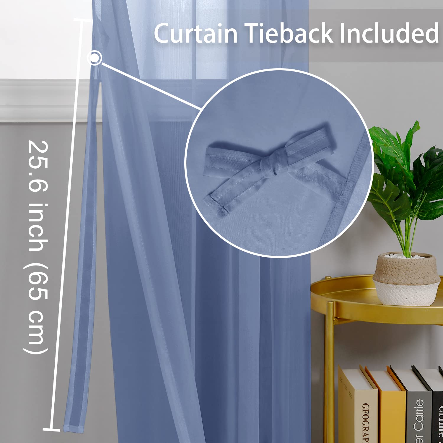Hiasan Dusty Blue Sheer Curtains For Bedroom With Tiebacks, Grommet Light Filtering Extra Wide Voile Texture Window Curtains For Living Room, Kids' Room And Nursery, W70 X L84, 2 Soft Drape Panels