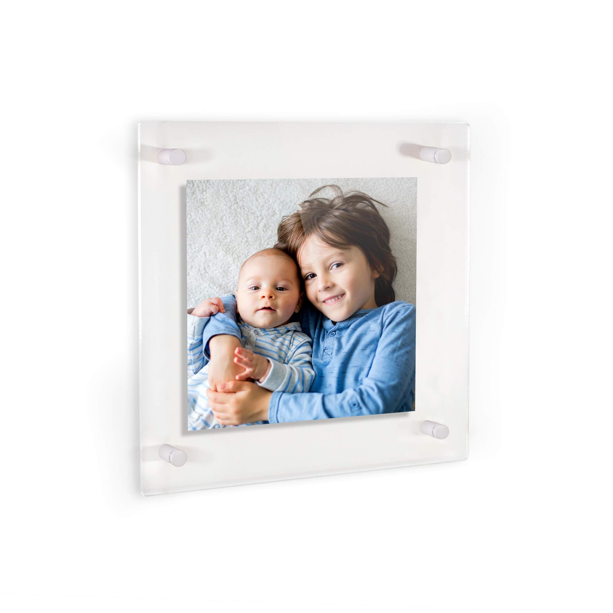 ArtToFrames Floating Acrylic Frame for Pictures Up to 10x10 inches (Full Frame is 14x14) with White Standoff Wall Mount Hardware