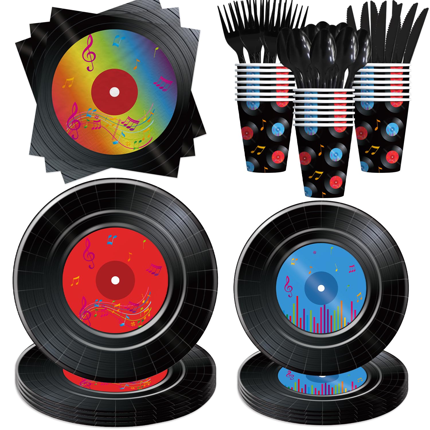 Xenorik Record Plates And Napkins Decorations Tableware - 50 s Rock Music Party Supplies, Paper Plate, Cup, Napkin, Disposable 