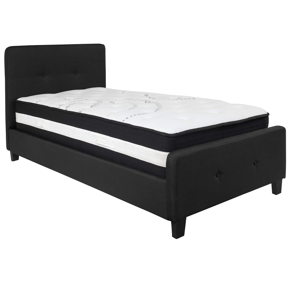 Flash Furniture Tribeca Twin Size Tufted Upholstered Platform Bed in Black Fabric with Pocket Spring Mattress