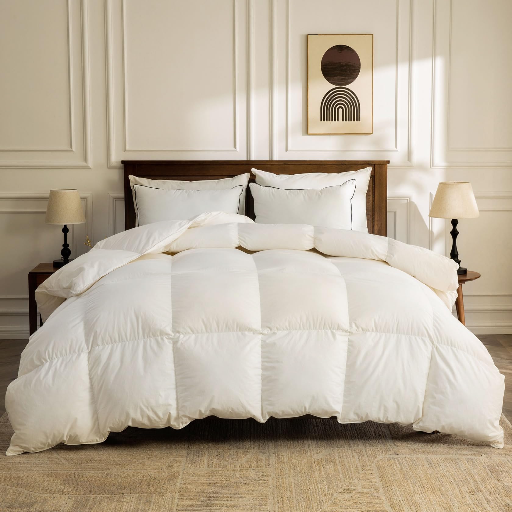 Bpc Lightweight Organic Down Comforter Twin Size - Fluffy Duvet Insert With 100% Cotton Cover, High Fill-Power Feathers & Down C